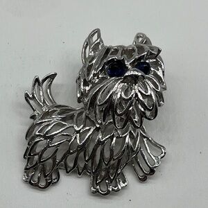 Park Lane Trembler Brooch Yorkie Westie Terrier silver tone blue eyes 2.5 inch